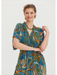V Neck Gathered Detailed Petrol Floral Dress 4534